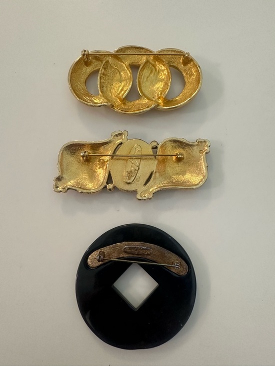 VTG Ginnie Johansen Brooch Lot (3) Signed GJD 80s Runway Statement Gold Black - Picture 4 of 5